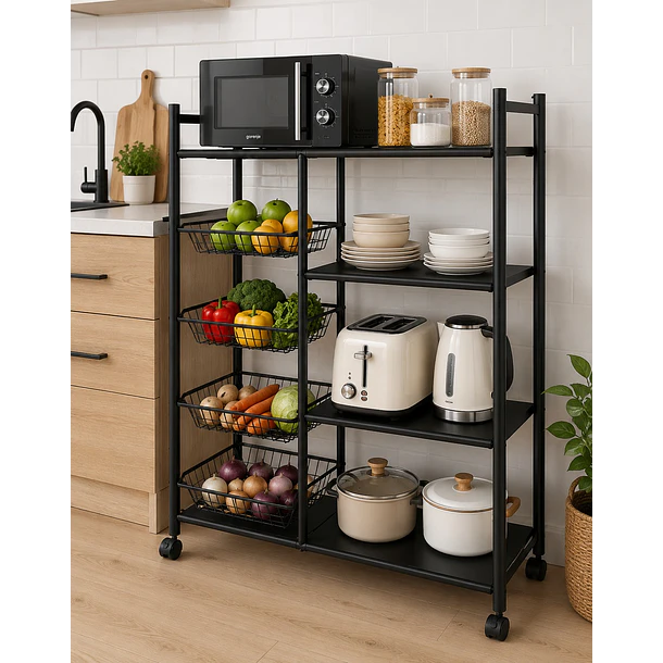 Estante Organizador Multiuso Con Ruedas Y Canastas 120x32x80CM DN 2