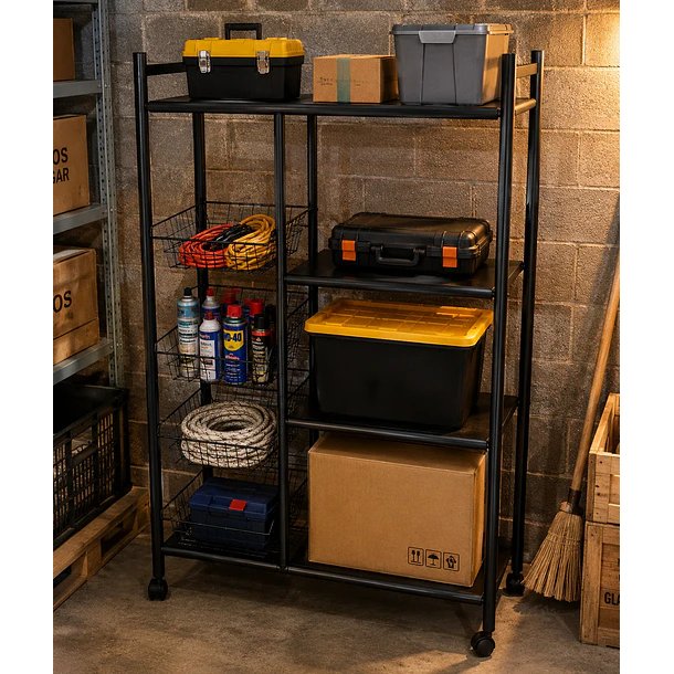 Estante Organizador Multiuso Con Ruedas Y Canastas 120x32x80CM DN 3