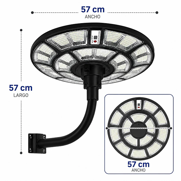 Foco Lámpara Solar Tipo Cúpula + Brazo De Soporte + Control Remoto 1000w DN 7