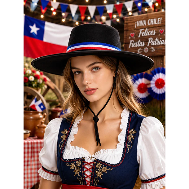 Sombrero Huaso Chileno Negro Tricolor Ideal Fiestas Patrias COD18045 3