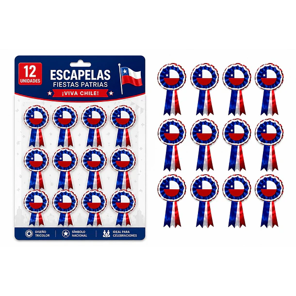 Pack X12 Escarapelas Chilenas Fiestas Patrias Tricolor COD1531 3