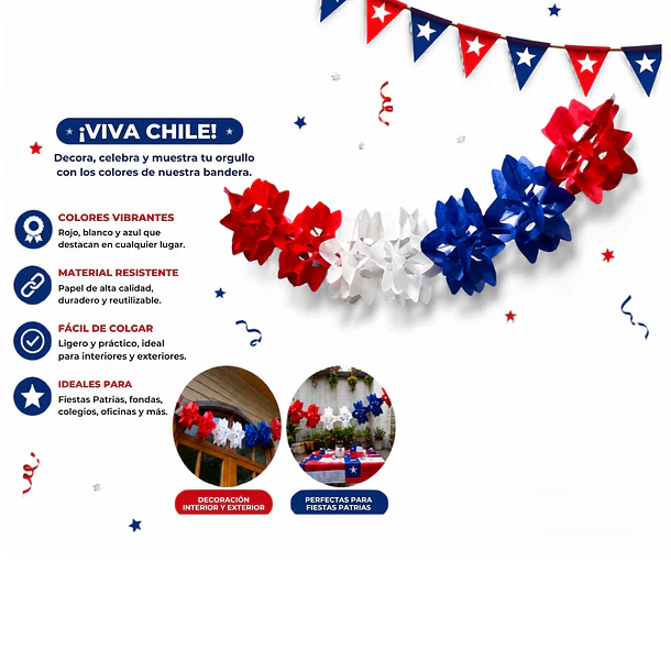 Packx2 Guirnaldas Chilenas De Papel Tricolor Fiestas Patrias COD18025 2