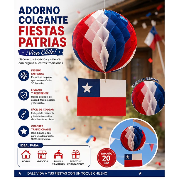 Packx4 Adornos Colgantes Panal Abeja Tricolor Fiestas Patria COD 17190 3
