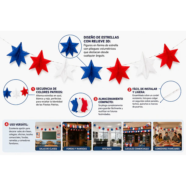 Pack X5 Guirnaldas De Estrellas Tricolor Fiestas Patrias 2mt 6