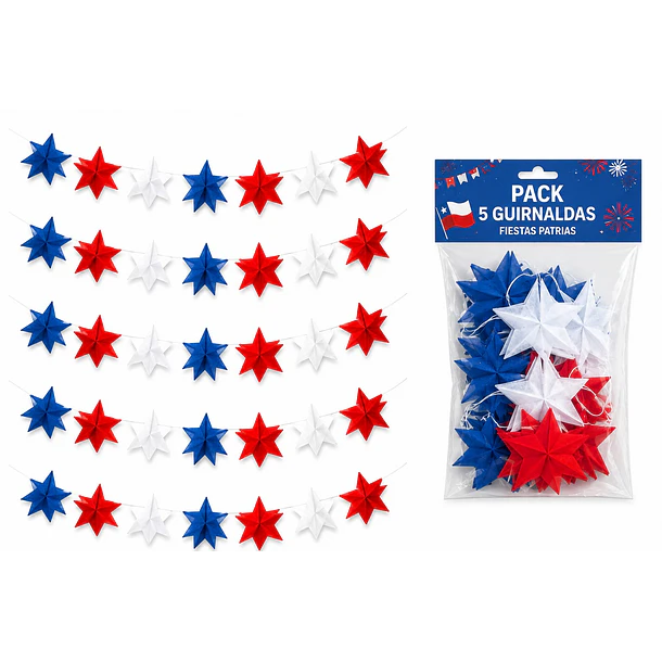 Pack X5 Guirnaldas De Estrellas Tricolor Fiestas Patrias 2mt 7