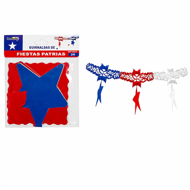 Packx5 Guirnaldas Fiestas Patrias Tricolor + Estrellas 2.60m 3