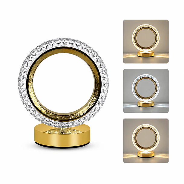 Lámpara de Mesa LED Recargable Diseño Circular Dorado Dimerizable 3 Tonos 6