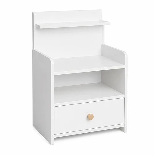 Mesa De Noche clásica con cajon blanco para dormitorio 