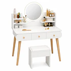 Tocador de Maquillaje con Espejo LED Circular, 3 Cajones y Banqueta 100x40x131cm 1