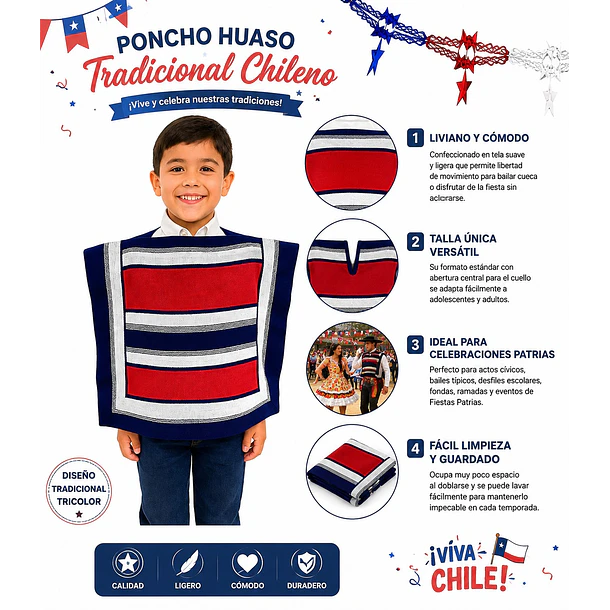 Poncho De Huaso Chileno Tricolor Fiestas Patrias 35x42cm LC 2
