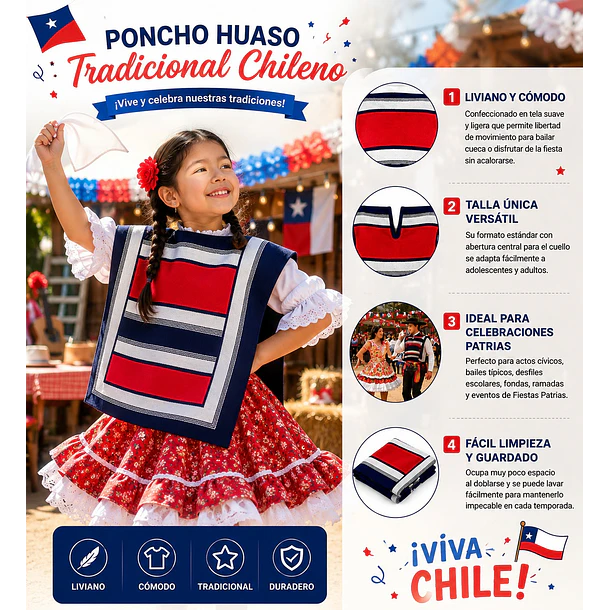 Poncho De Huaso Chileno Tricolor Fiestas Patrias 35x42cm LC 3