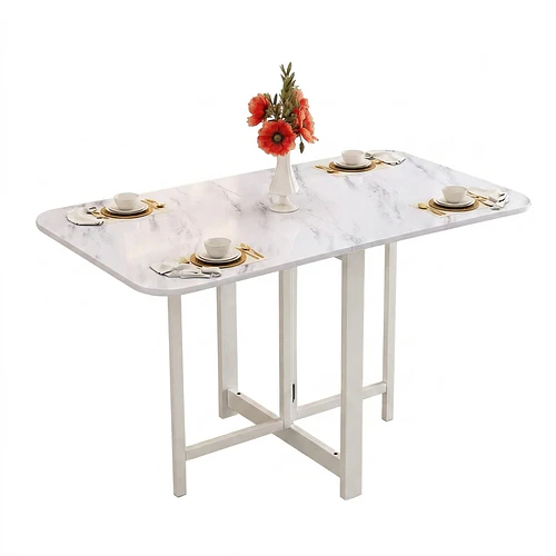 Mesa De Comedor Plegable Multiuso Efecto Mármol 120x60x75cm TN