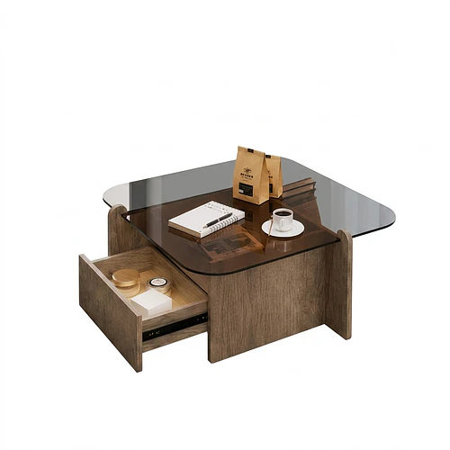 Mesa De Centro Moderna Con Cubierta De Vidrio Templado 70x70 TN
