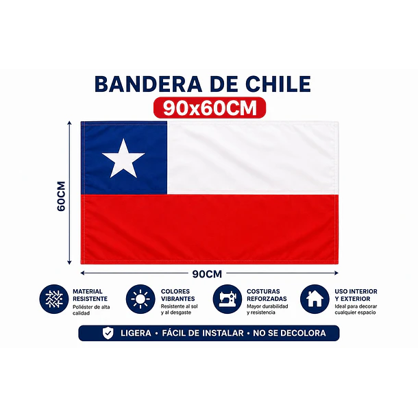 Bandera De Chile 60x90 Cm Fiestas Patrias  5