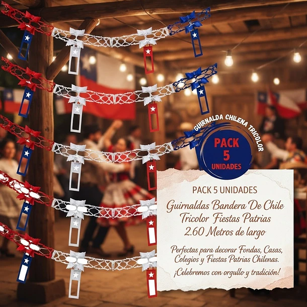 Pack X5 Guirnalda Decorativa Tricolor Calada Con Banderines 2,60M 4