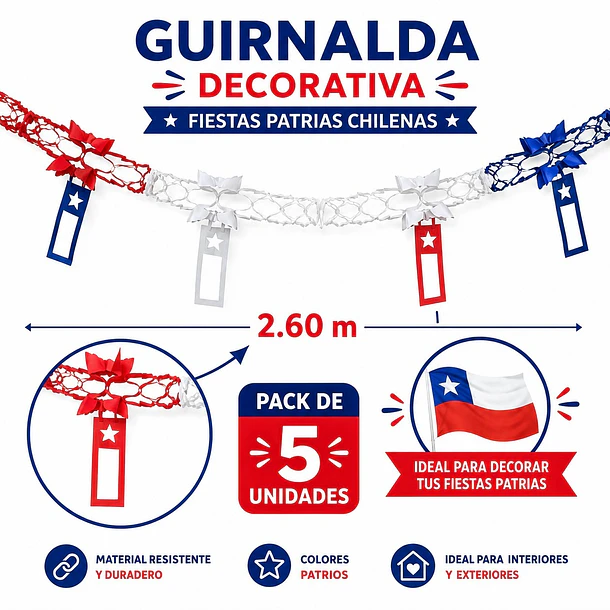 Pack X5 Guirnalda Decorativa Tricolor Calada Con Banderines 2,60M 5