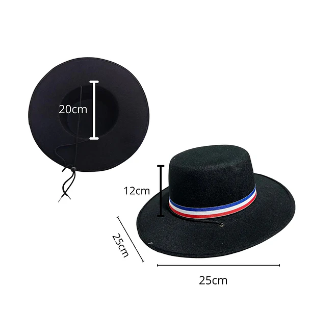 Sombrero Huaso Chileno Negro Tricolor Ideal Fiestas Patrias COD18045 6