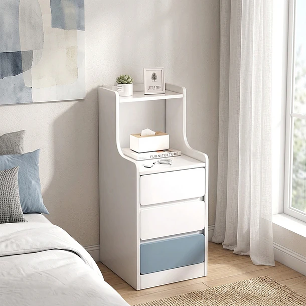 Velador Angosto Con Cajones  Homer Design Color 30*34*87cm  Blanco   2