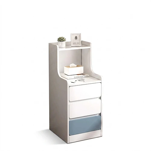 Velador Angosto Con Cajones  Homer Design Color 30*34*87cm  Blanco  