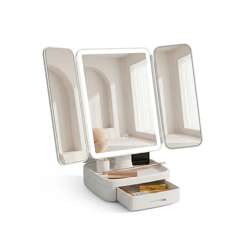 Espejo Maquillaje Plegable Luz Ajustable Fría/cálida
