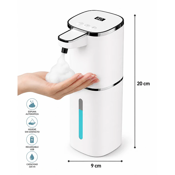 Dispensador De Jabón Automático Con Sensor Recargable USB Tipo C 380ml 5
