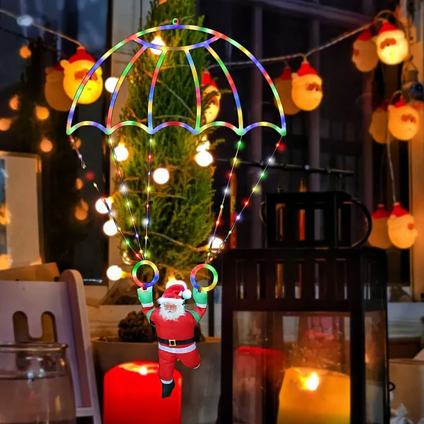 Adorno Navideño Papá Noel En Paracaídas Solar Multicolor  TC 2