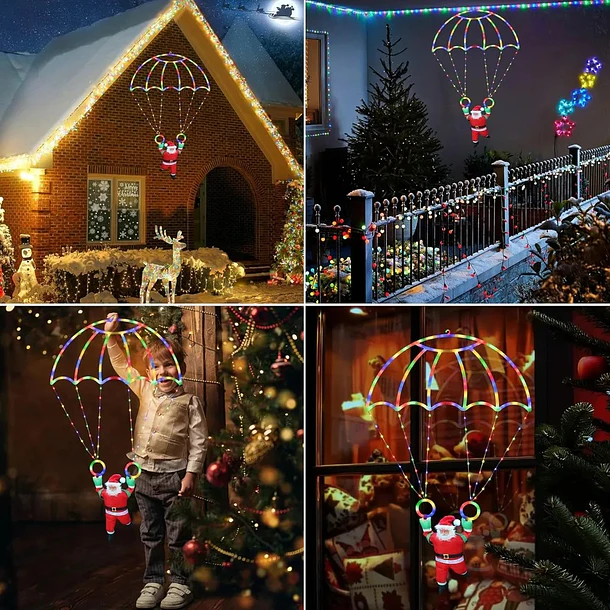 Adorno Navideño Papá Noel En Paracaídas Solar Multicolor  TC 3