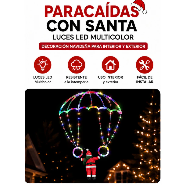 Adorno Navideño Papá Noel En Paracaídas Solar Multicolor  TC 5
