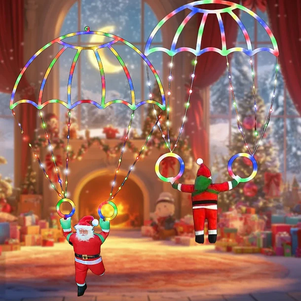 Adorno Navideño Papá Noel En Paracaídas Solar Multicolor  TC 6