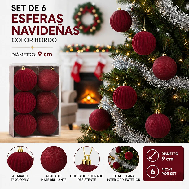Set X6 Esferas Navideñas De Terciopelo Adornos Árbol Navidad LC 5