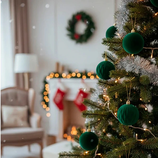 Set X6 Esferas Navideñas De Terciopelo Adornos Árbol Navidad LC 8
