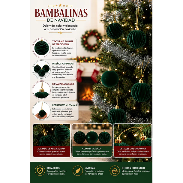 Set X6 Esferas Navideñas De Terciopelo Adornos Árbol Navidad LC 9