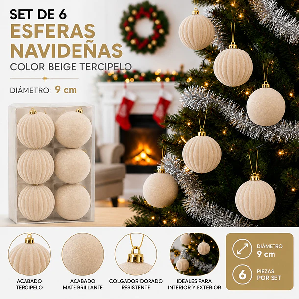 Set X6 Esferas Navideñas De Terciopelo Adornos Árbol Navidad LC 11