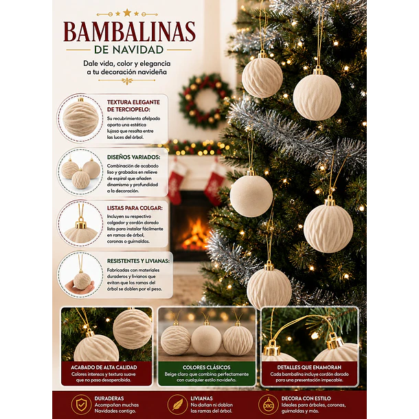 Set X6 Esferas Navideñas De Terciopelo Adornos Árbol Navidad LC 12