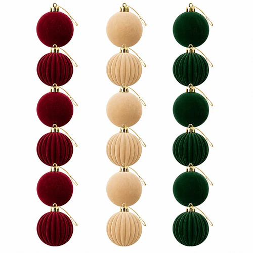 Pack X18 Esferas Navideñas Bambalinas Bordo-beige-verde 9cm LC