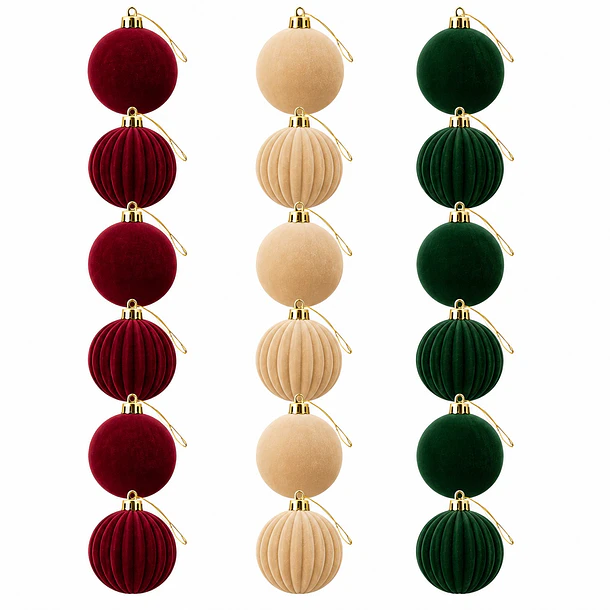 Pack X18 Esferas Navideñas Bambalinas Bordo-beige-verde 9cm LC 1