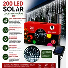 Luces Navideñas Solares Cascadas Exterior 200 Led 6 Metros 8 Funciones NV 2