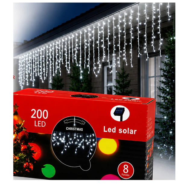 Luces Navideñas Solares Cascadas Exterior 200 Led 6 Metros 8 Funciones NV 4