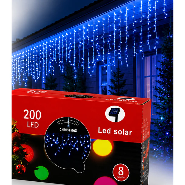 Luces Navideñas Solares Cascadas Exterior 200 Led 6 Metros 8 Funciones NV 7