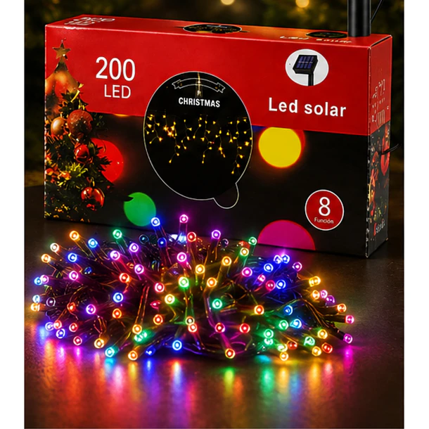 Luces Navideñas Solares Cascadas Exterior 200 Led 6 Metros 8 Funciones NV 8