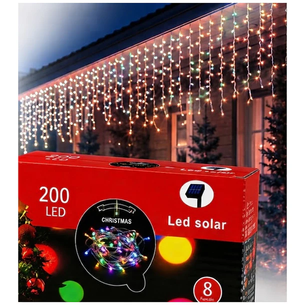 Luces Navideñas Solares Cascadas Exterior 200 Led 6 Metros 8 Funciones NV 10