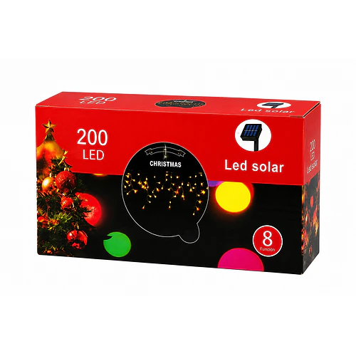 Luces Navideñas Solares Cascadas Exterior 200 Led 6 Metros 8 Funciones NV