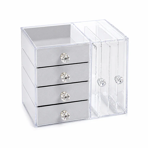 Joyero Organizador Premium  Acrílico Transparente Y Felpa  4 Cajones 