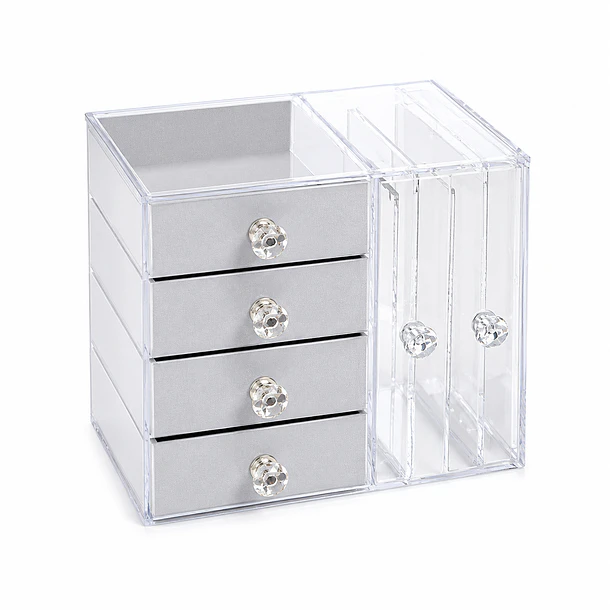 Joyero Organizador Premium  Acrílico Transparente Y Felpa  4 Cajones  1