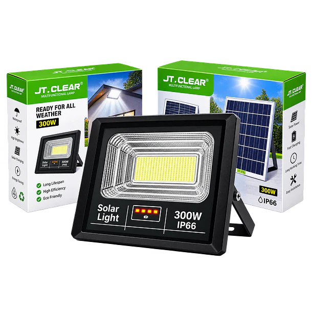 Foco Reflector 300w Exterior + Panel Solar + Control Remoto  MD 1
