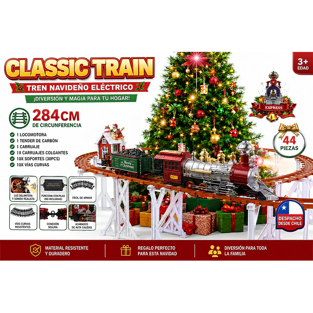 Tren Navideño Suspendido Para Árbol 44 Piezas Luz Y Sonido  3