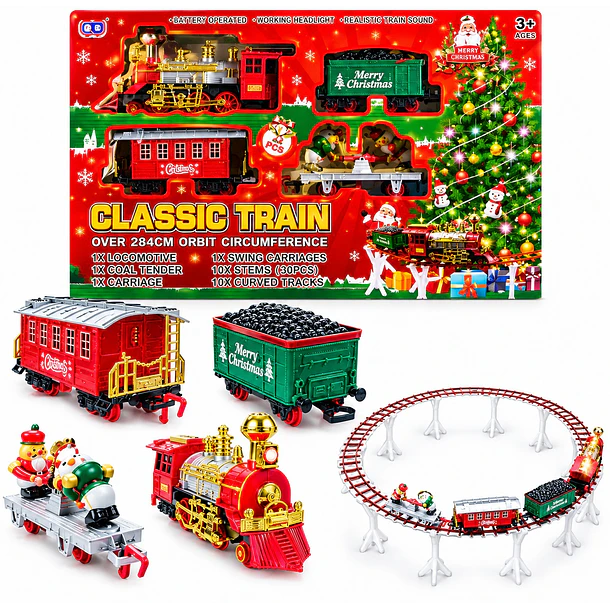 Tren Navideño Suspendido Para Árbol 44 Piezas Luz Y Sonido  1
