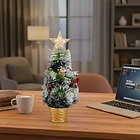 Mini Árbol De Navidad De Mesa Nevado Con Adornos 39cm  2