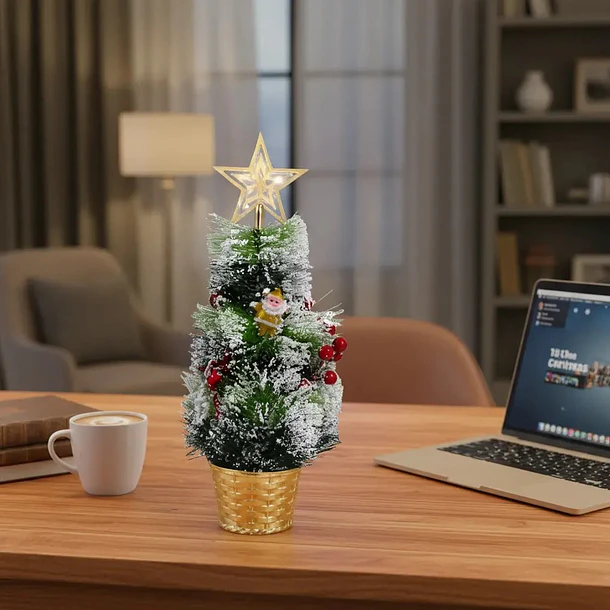 Mini Árbol De Navidad De Mesa Nevado Con Adornos 39cm  2
