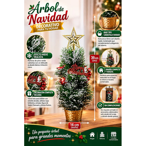 Mini Árbol De Navidad De Mesa Nevado Con Adornos 39cm  4
